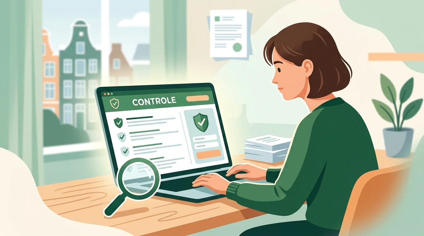 Persoon controleert een Nederlandse vergunning via een officiële online bron